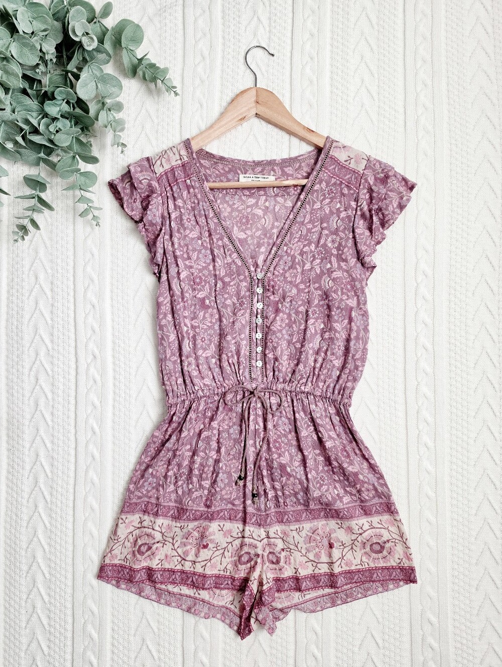 Spell & The Gypsy Dahlia Romper Playsuit  Mulberry Lilac Boho Cinch Waist XS